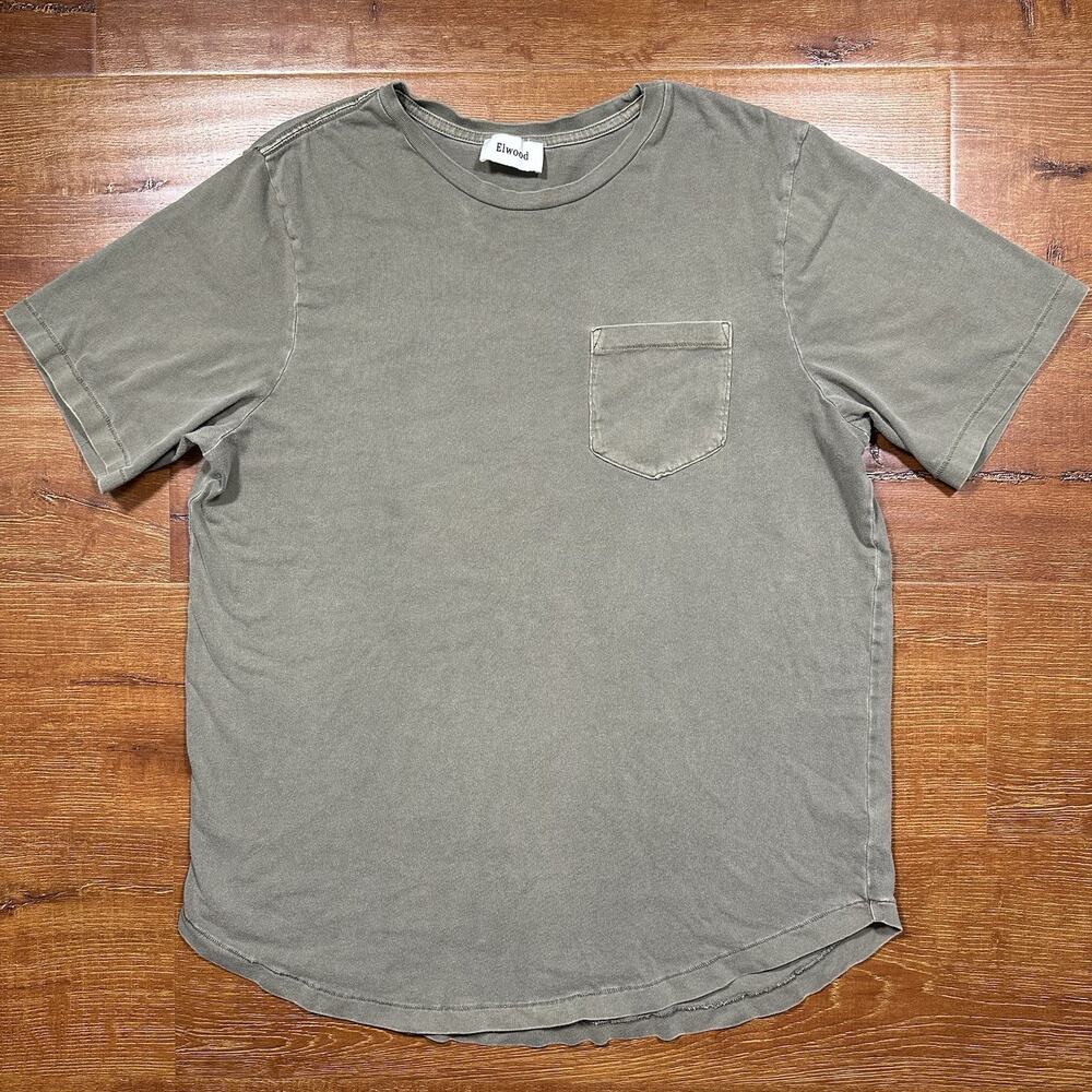 Elwood T Shirt Mens L Gray Short Sleeve Pocket Tee Organic Cotton Acid Wash City